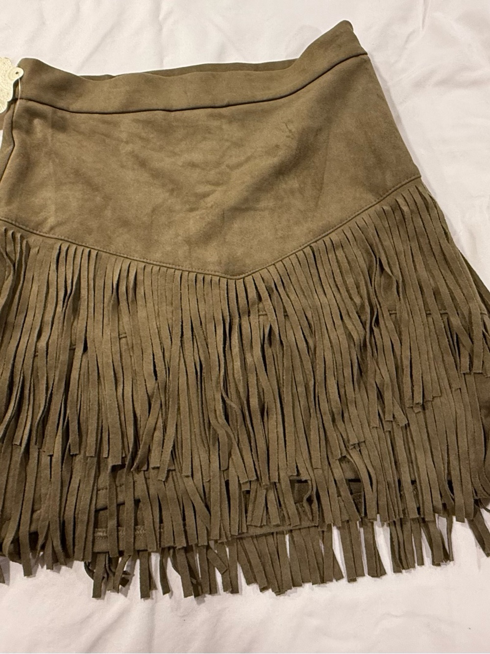 Altar'd State Olive Fringe Suede Mini Skirt